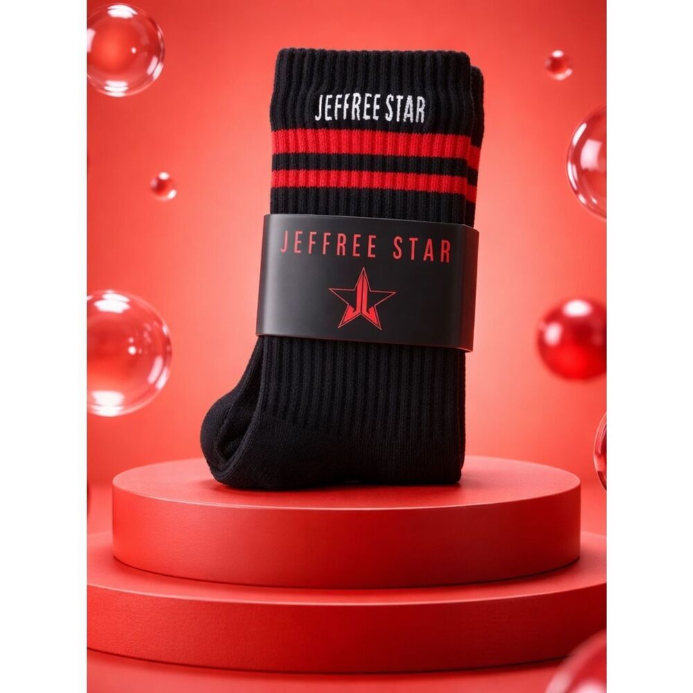 NWT Jeffree Star - Black & Red Calf Socks - Jeffree Star printed on each sock